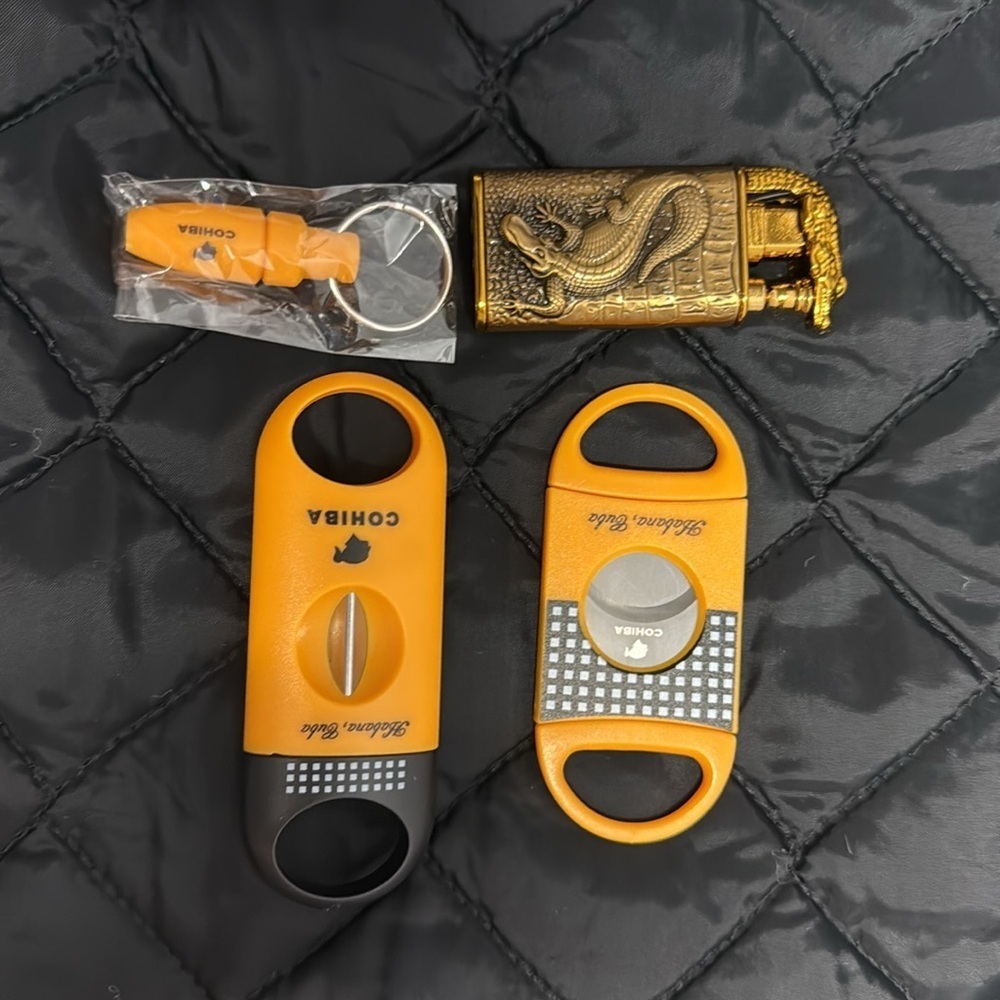 New Bronze & Gold Alligator fire breathing Cigar lighter set  EA019B